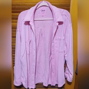 Aerie Pink Oversized Button Up Fleece